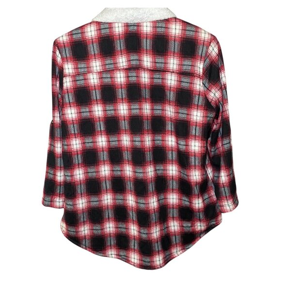 Eden & Olivia Womens Red Black Plaid Sherpa-Lined Button-Up Shirt Jacket Medium - Picture 3 of 7
